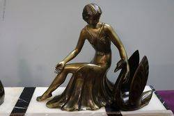 French Art Deco Lady and Swans on Marble 