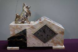 Art Deco Marble Mantle Clock with Siberian Husky, #