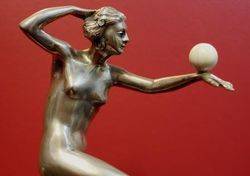 Art Deco Silver Bronze Figure with Ivorry Ball