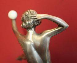 Art Deco Silver Bronze Figure with Ivorry Ball