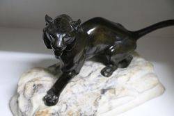 Victorian Bronze Lion on Marble Rock Style Base