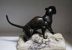 Victorian Bronze Lion on Marble Rock Style Base