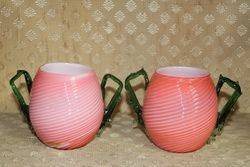 Pair Of Satin Pink Milk Glass Vases C1900 #