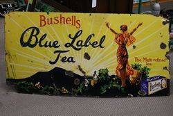 Bushells Blue Label Tea Pictorial Enamel Advertising Sign #