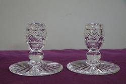 Pair Of Cut Glass Dwarf Candle Sticks  #