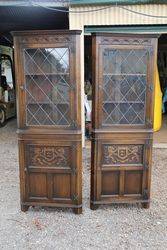 Pair of C20th Oak Corner Cabinets # 