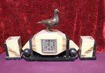  Art Deco French Spelter Marble and Onyx Clock Set