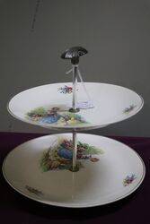 Vintage Two Tier Crinoline Lady Cake Stand-Plates #