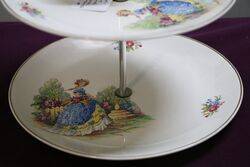 Vintage Two Tier Crinoline Lady Cake StandPlates 