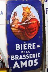 Biere De La Brasserie Amos Pictorial Enamel Advertising Sign #