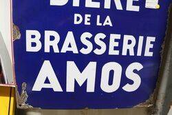 Biere De La Brasserie Amos Pictorial Enamel Advertising Sign 