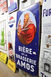 Biere De La Brasserie Amos Pictorial Enamel Advertising Sign 