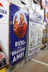 Biere De La Brasserie Amos Pictorial Enamel Advertising Sign 