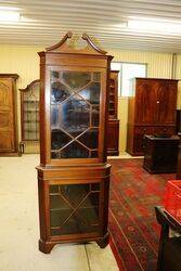 C20th Fully Astragal Glazed Geo Style Corner Cabinet. #