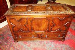 C20th Well Carved Two Drawer Oak Coffer. #