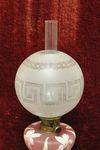 French Oil Lamp Single Burner Hand Painted Satin Glass 