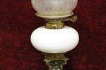 Rare Victorian Milk Glass Oil Lamp With Original Shade