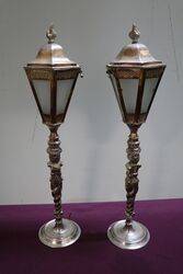 Pair Of 1930s Silver Plated Stair Lamps. #  
