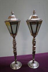 Pair Of 1930s Silver Plated Stair Lamps   