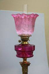 Victorian Ruby Glass Banquet Oil Lamp 