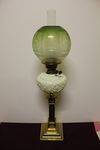 Victorian Table Oil Lamp W Original Shade + Font And Brass Column C1900
