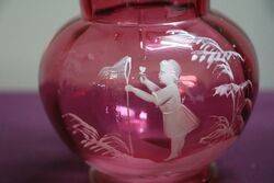 Antique Ruby Glass Mary Gregory Jug 