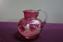 Antique Ruby Glass Mary Gregory Jug 