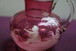 Antique Ruby Glass Mary Gregory Jug 