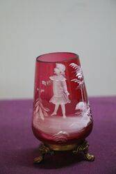 Antique Ruby Glass Mary Gregory Miniature Vase 
