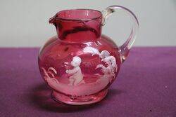 Antique Ruby Glass Mary Gregory Small Jug 