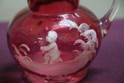 Antique Ruby Glass Mary Gregory Small Jug 