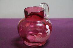 Antique Ruby Glass Mary Gregory Small Jug 