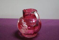 Antique Ruby Glass Mary Gregory Small Jug 