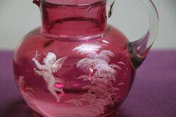 Antique Ruby Glass Mary Gregory Small Jug 