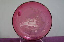 Antique Ruby Glass + White Enamel Bowl #
