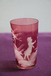 Antique Ruby Glass Mary Gregory Tumbler  #