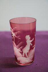 Antique Ruby Glass Mary Gregory Tumbler  