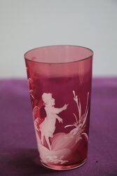 Antique Ruby Glass Mary Gregory Tumbler  