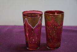 Antique Ruby Glass Pair Of Moser Tumblers  