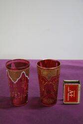 Antique Ruby Glass Pair Of Moser Tumblers  