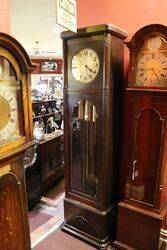 1930's Art Deco Oak Round Brass Face Longcase Clock. #