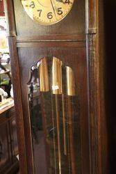 1930and39s Art Deco Oak Round Brass Face Longcase Clock 