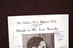1931 Gallery First Nighters Club Signed Menu  Ivor Novello  