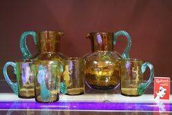 6 Piece Mary Gregory Amber Glass Drinks Set 