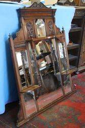 Antique Edwardian Walnut Overmantle Mirror. #