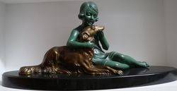 Art Deco Spelter Group On Black Marble Base C1925