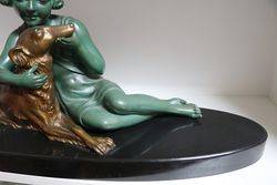 Art Deco Spelter Group On Black Marble Base C1925