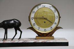 Art Deco Clock With 2 Spelter Deer On A Marble Base