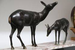 Art Deco Clock With 2 Spelter Deer On A Marble Base