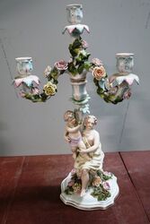 19th Century Antique German Porcelain 3 Branch Candelabra 